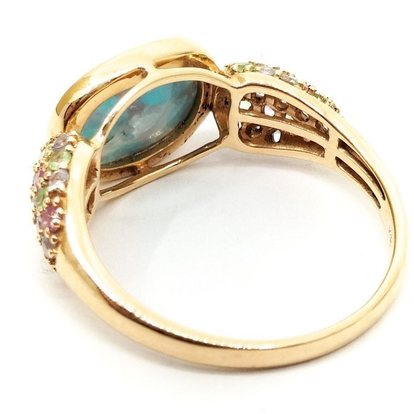 Ring Colorful 18K Rose Gold Pink & Blue 2.57 Ct Gemstone + Diamonds Vintage 9.25 - Picture 2 of 9